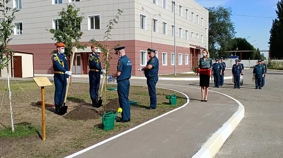 Посадка дерева в честь памяти начальника спасательного центра.