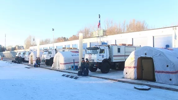 Проверка готовности мобильных пунктов обогрева Волжского спасательного центра мчс России.